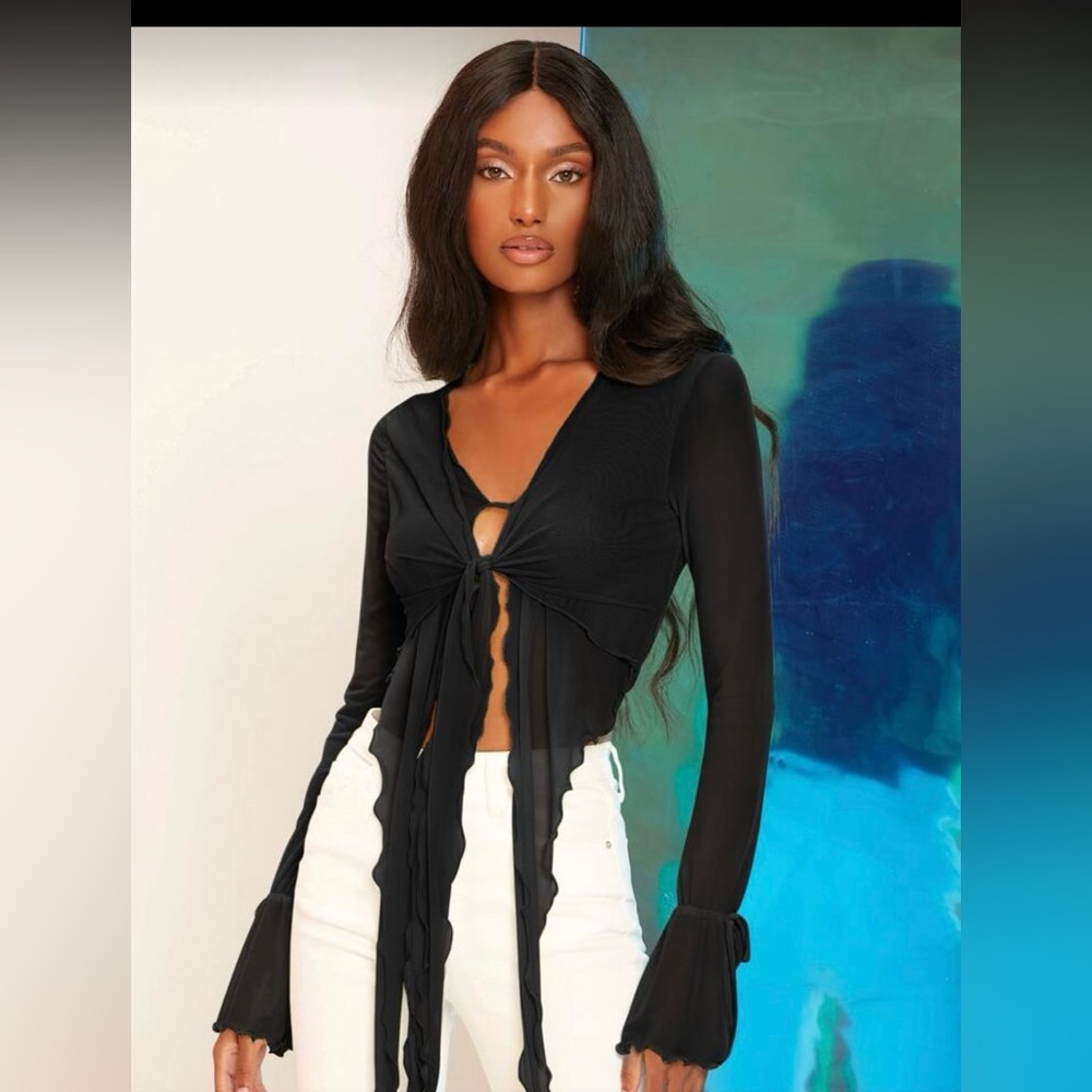 SHEIN Black Tie-Front Blouse